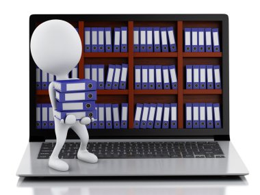 3D beyazlar dizüstü bilgisayar ve dosyalar.