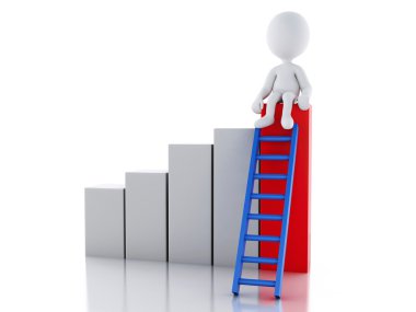 bir istatistik grafik 3D beyaz insanlar. Başarı kavramı.