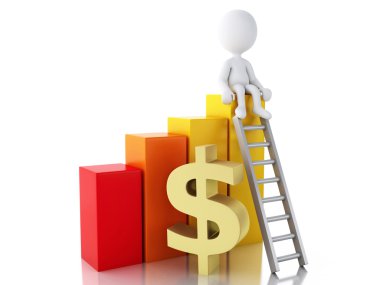 bir istatistik grafik 3D beyaz insanlar. Başarı kavramı.