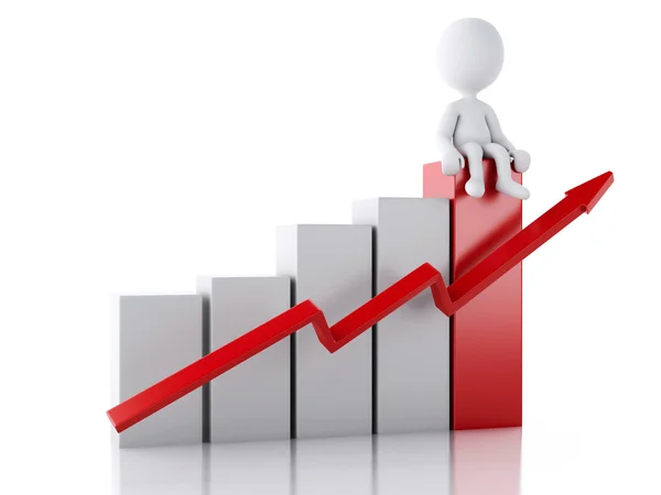 3d weiße Menschen auf einem statistischen Diagramm. Erfolgskonzept. — Stockfoto