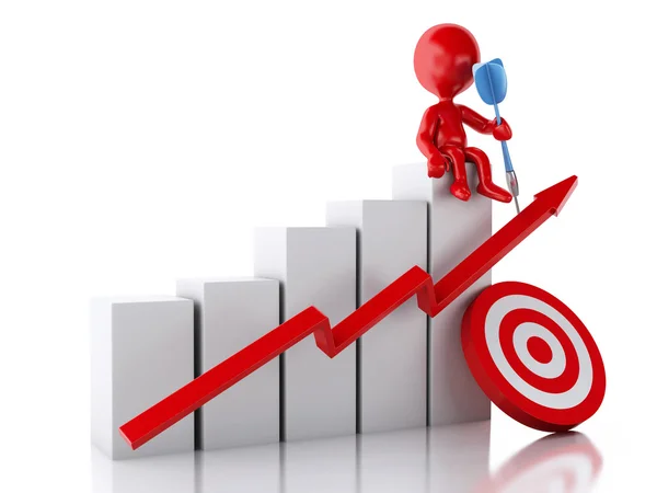 3D röd människor med business statistik diagram och röda mål. — Stockfoto