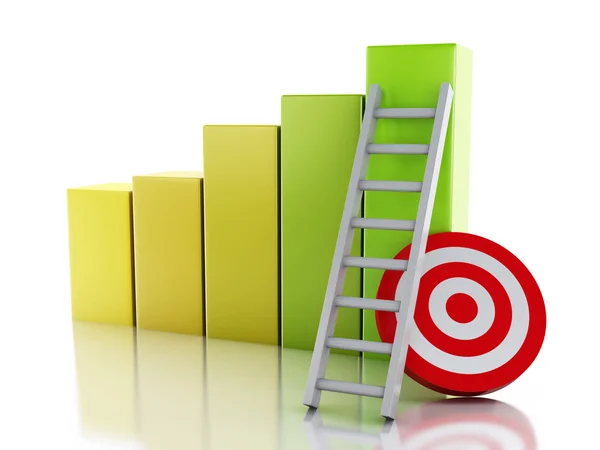 3d Gráfico estatístico com escada e alvo vermelho. Conceito de sucesso . — Fotografia de Stock