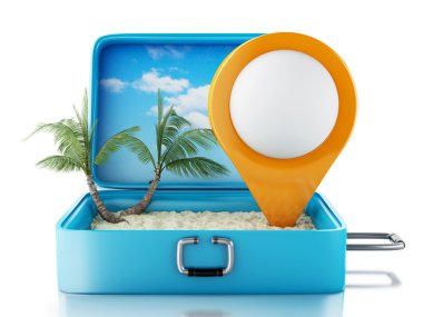 3d Map pointer in a travel suitcase.