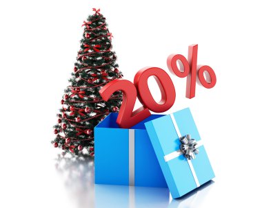 yüzde 20 metin ve Noel ağacı ile 3D kutu