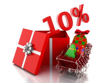 3D kutu yüzde 10 metin ile. Noel satış konsepti.