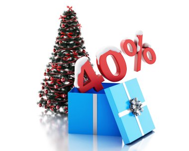 yüzde 40'ını metin ve Noel ağacı ile 3D kutu