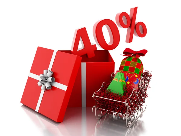 3D-doos met 40 procent tekst. Kerstmis verkoop concept. — Stockfoto