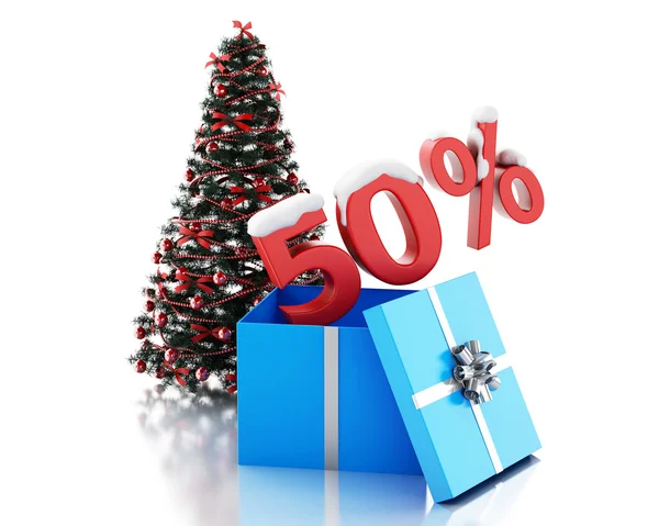 50% 텍스트와 크리스마스 트리 3d 상자 — 스톡 사진