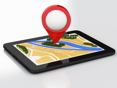City navigator harita ve işaretçi marker ile 3D tablet pc.