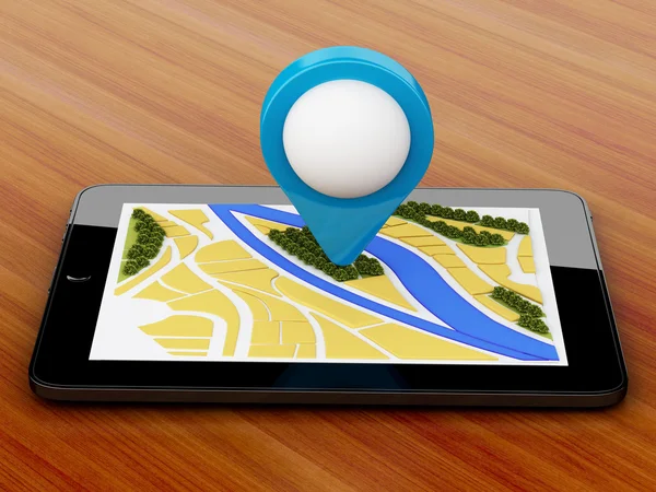 City navigator harita ve işaretçi marker ile 3D tablet pc. — Stok fotoğraf