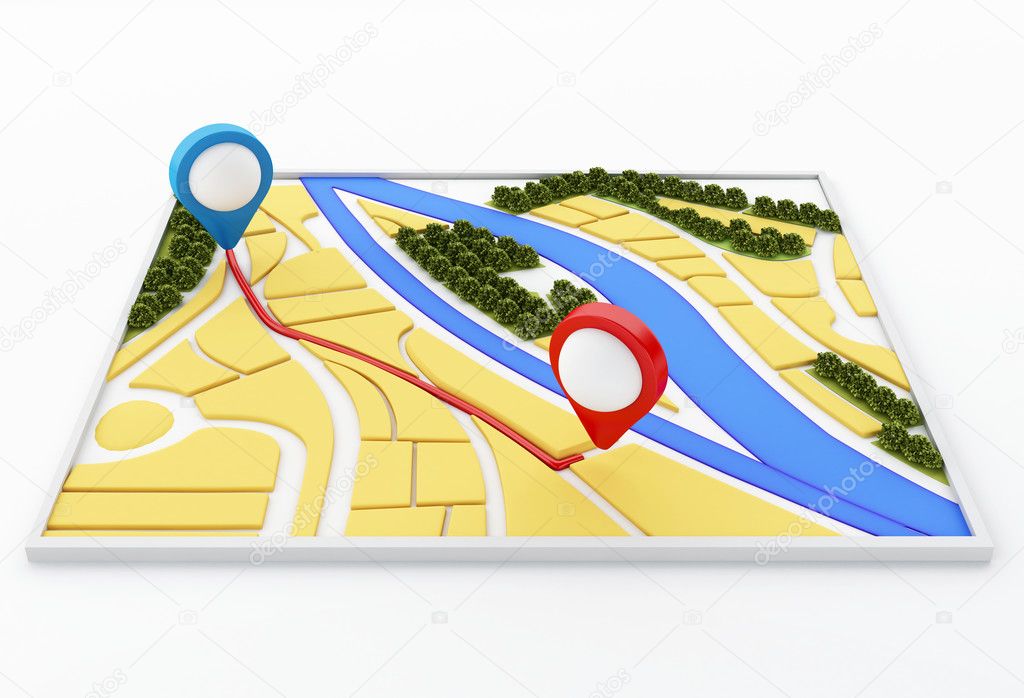 3d navigator map and pointer marker on city.