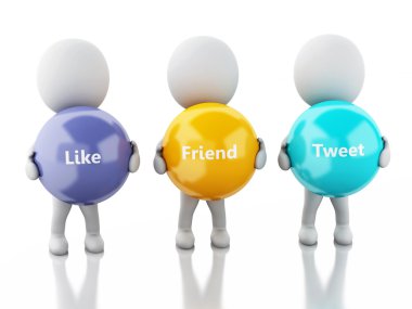 sosyal medya kabarcıkları ile 3D beyaz insanlar