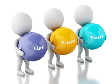 sosyal medya kabarcıkları ile 3D beyaz insanlar