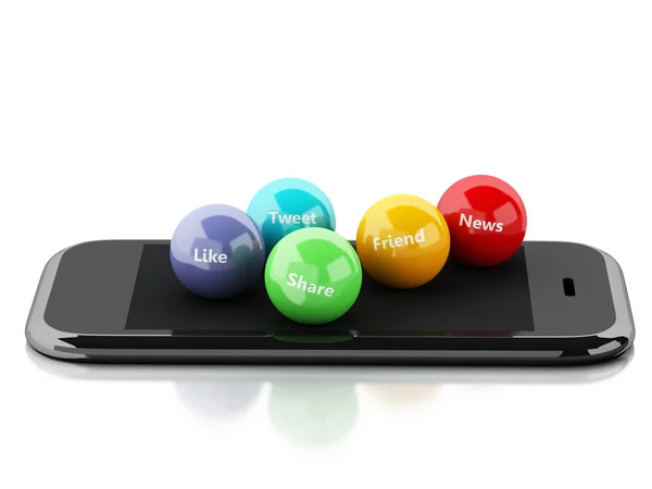 Teléfono inteligente 3d con burbujas en las redes sociales — Foto de Stock
