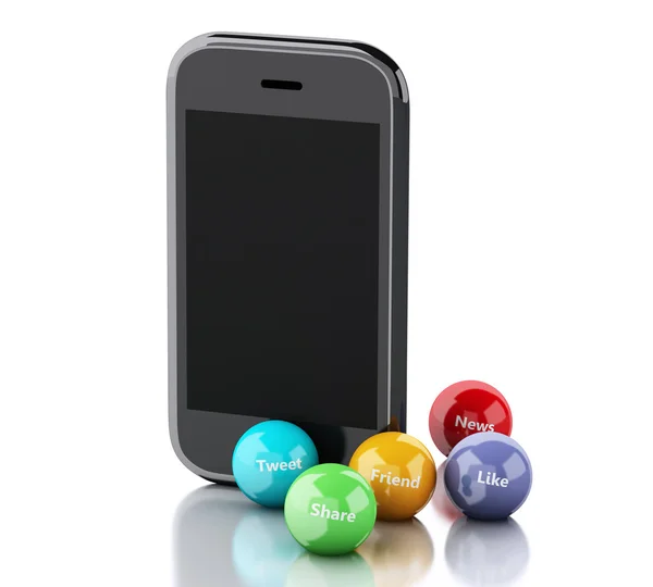 3d smartphone with social media bubbles — Stock Photo, Image