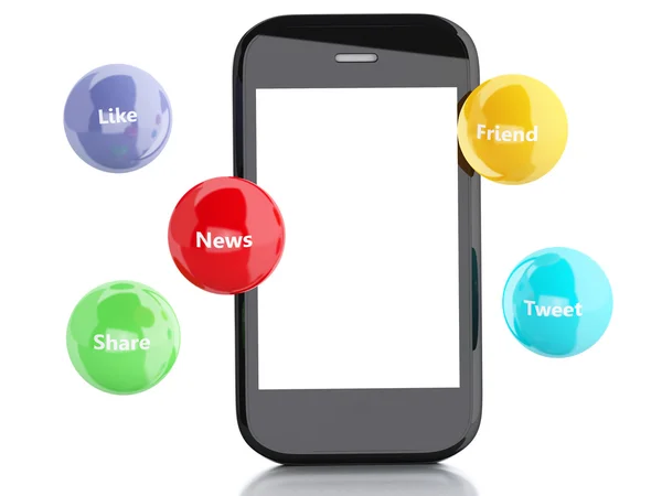 3d smartphone with social media bubbles — Stock Photo, Image