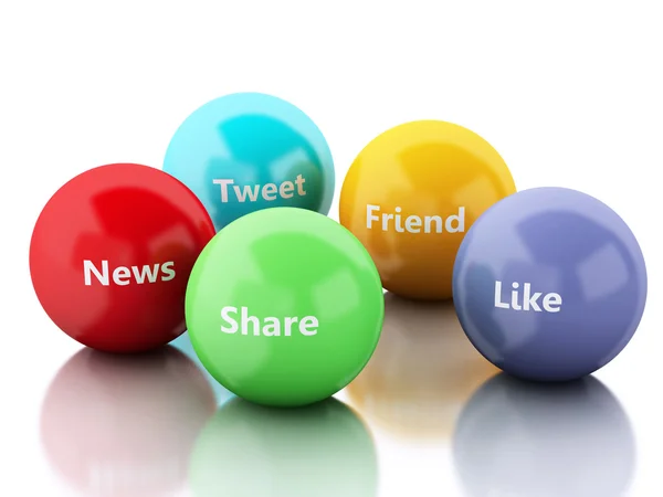 3D-kleur bellen met sociale media en netwerken concept. — Stockfoto