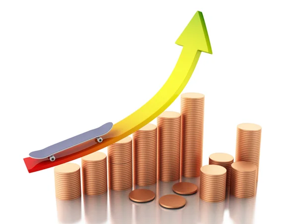 3d gold coins and graph arrow. Success concept — Stock Photo, Image