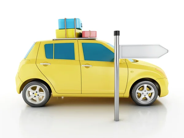 3d car with travel suitcases. — Stock Photo, Image