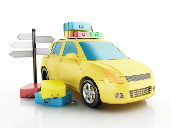 3d car with travel suitcases. — Stock Photo, Image