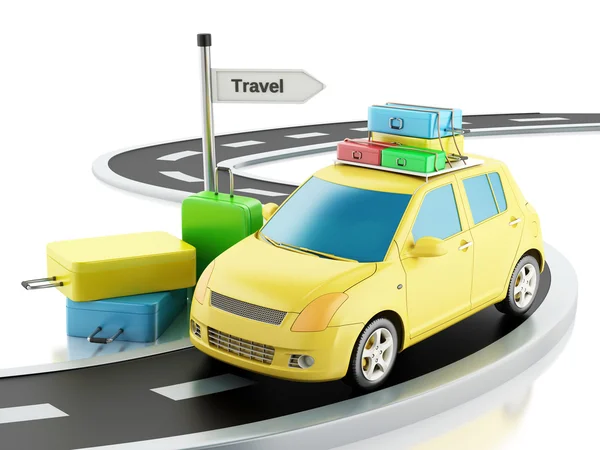 3d car with travel suitcases — Stock Photo, Image