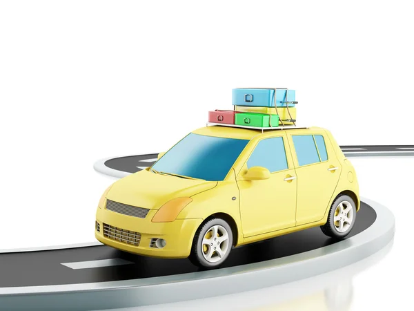 3d car with travel suitcases. — Stock Photo, Image