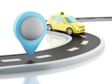 3D taksi araba yolda.