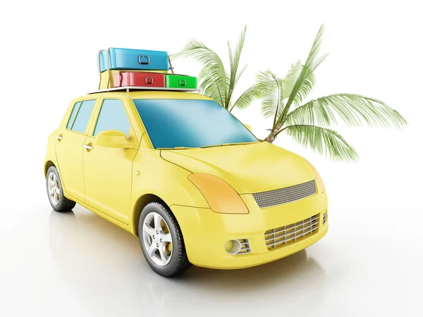 3d car with travel suitcases. — Stock Photo, Image