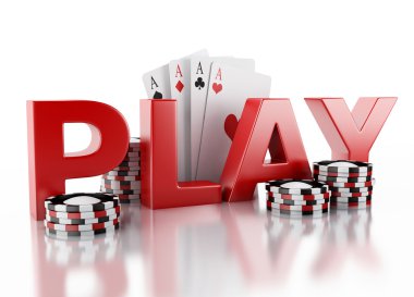 3D casino belirteçleri ve iskambil. İzole beyaz arka plan