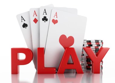 3D casino belirteçleri ve iskambil. İzole beyaz arka plan