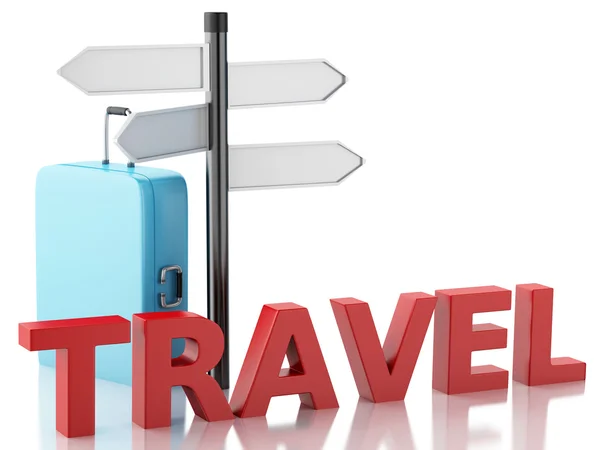 3d Travel suitcase and sign board — Stock Photo, Image