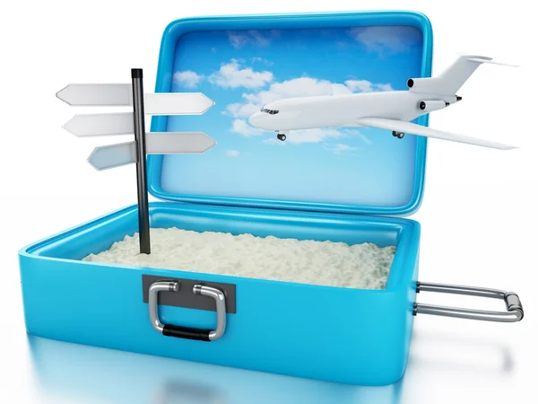 3D utazási bőrönd. Nyári üdülés koncepció — Stock Fotó