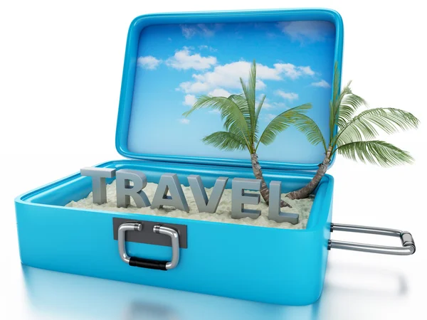 3D seyahat bavul. Yaz tatil kavramı — Stok fotoğraf