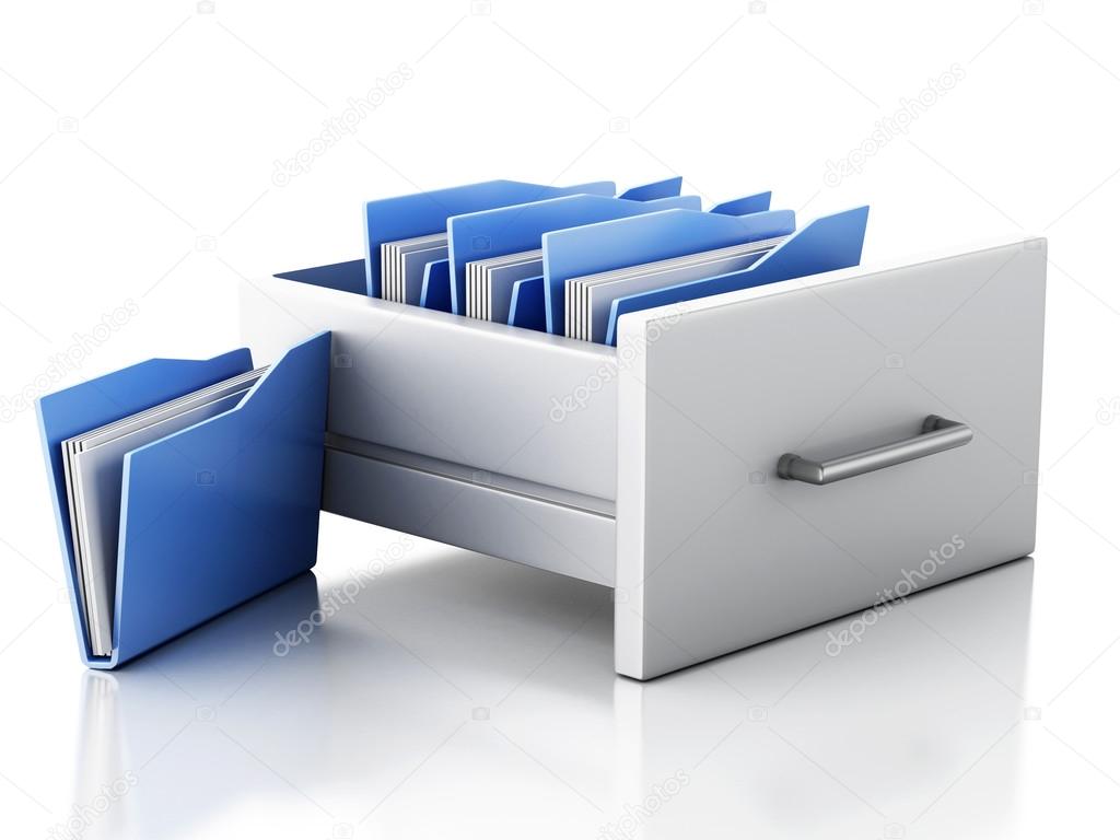 3d File cabinet. Search concept.