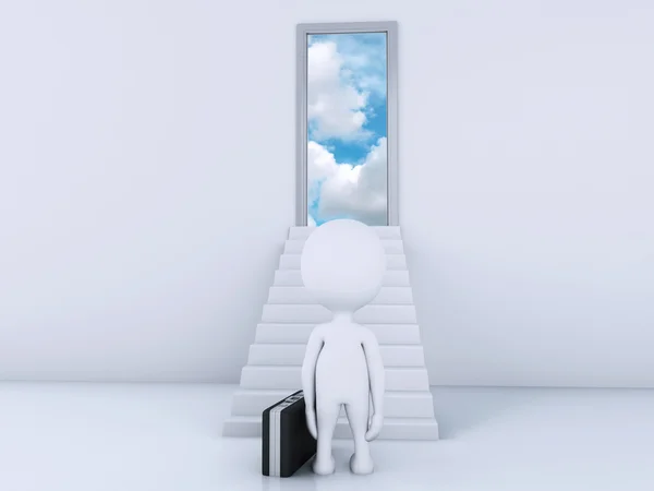 3D vita människor klättrar på stegen till dörrarna till himlen. — Stockfoto