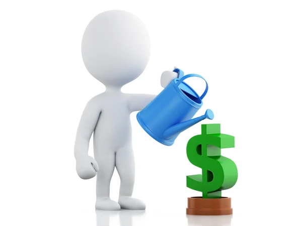3d White people watering dollar sign. Success concept. — Stock Photo, Image