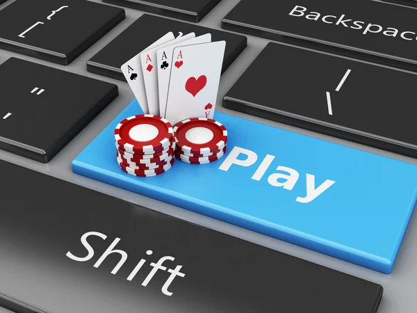 3d Chips and cards on the computer keyboard — Stock Photo, Image