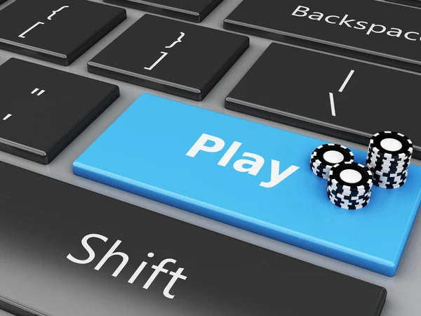 3d Casino Chips on the computer keyboard — Stock Photo, Image