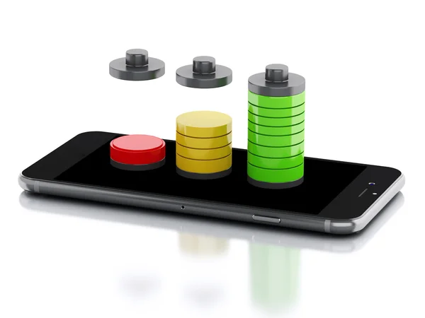 3d Smartphone et indicateur de charge de la batterie — Photo