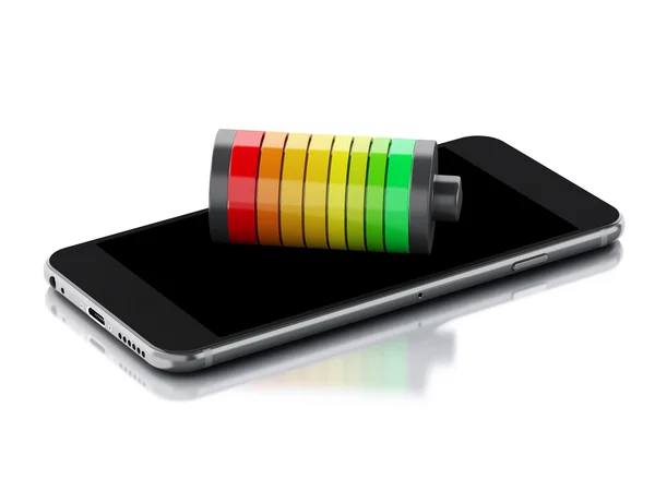 3D Smartphone i wskaźnik naładowania baterii — Zdjęcie stockowe