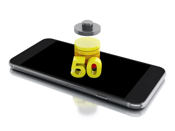 3d Smartphone e indicador de carga da bateria — Fotografia de Stock