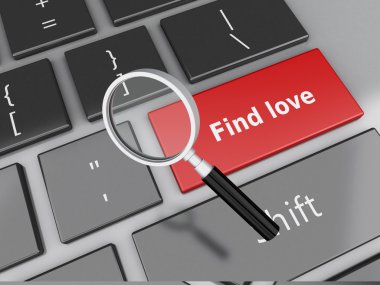 3D bilgisayar klavye kırmızı aşk düğme ile.