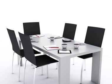 ofis aksesuarları ile 3D ofis toplantı salonu.