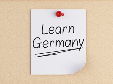 3D öğrenin Almanya, post-it mantar üzerinde kelime.