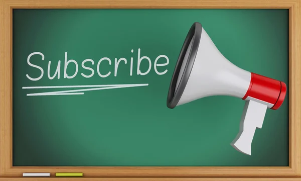 3d megaphone with subscribe text on blackboard. — Stock Photo, Image