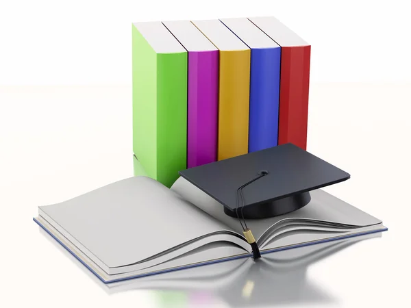 Gorra de graduación 3d y libros . — Foto de Stock