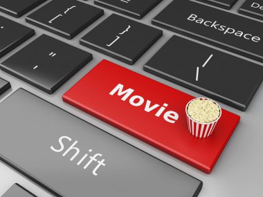 3d Popcorn  on computer keyboard.