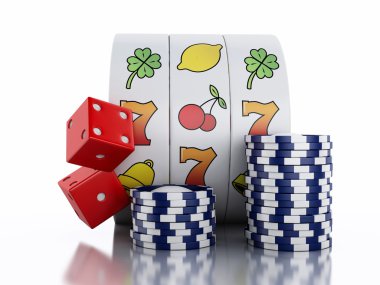 3D Slot makinesidir cips ve zar ile. Casino kavramı.