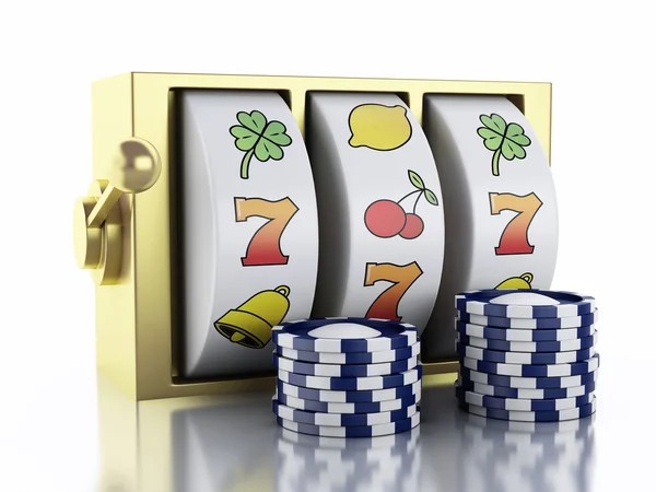 Máquina tragaperras 3d con chips. Concepto Casino . —  Fotos de Stock