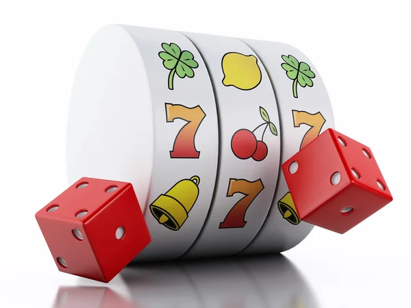3D κουλοχέρης με ζάρια. Έννοια του καζίνο. — Φωτογραφία Αρχείου